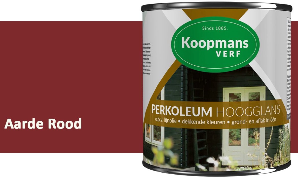 Koopmans Perkoleum Hoogglans Dekkend – Aarde Rood – 750 ml – Dekkende Beits Buiten – Schutting, Gevel & Tuinhout