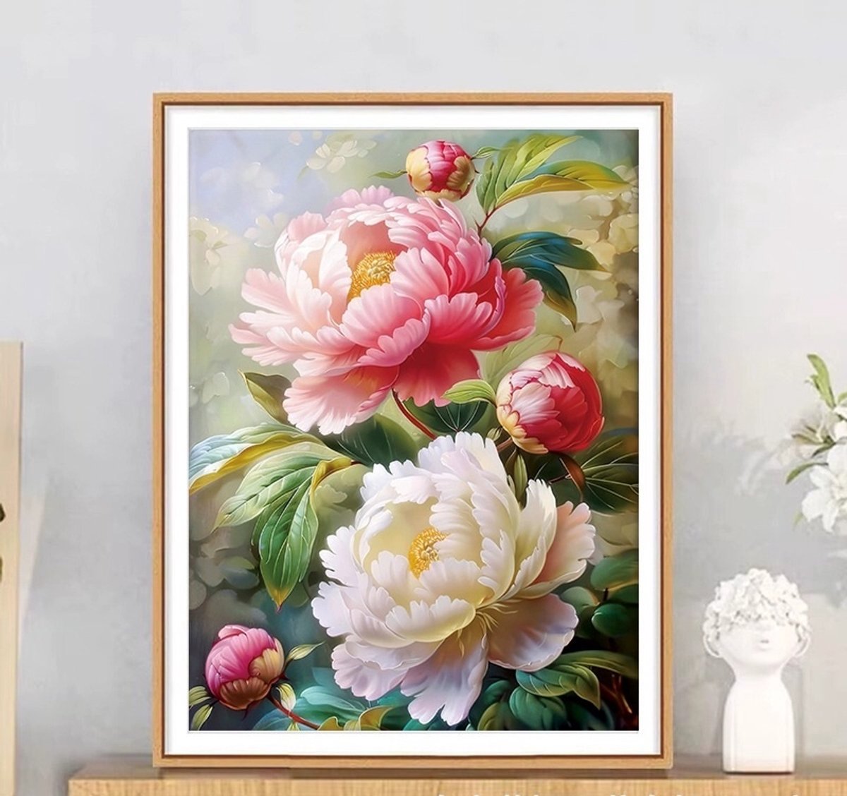 DIY kruissteekborduurpakket/Bloeiende pioenrozen/gedrukt kruissteekpatroon borduurpakket (frame niet inbegrepen) 50*65CM