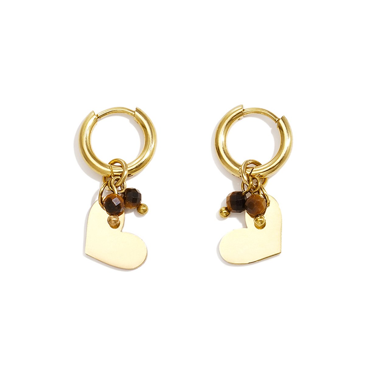 Dames oorbellen hartje bruine kralen – Donkerbruin – waterproof – Mini hart - kadotip