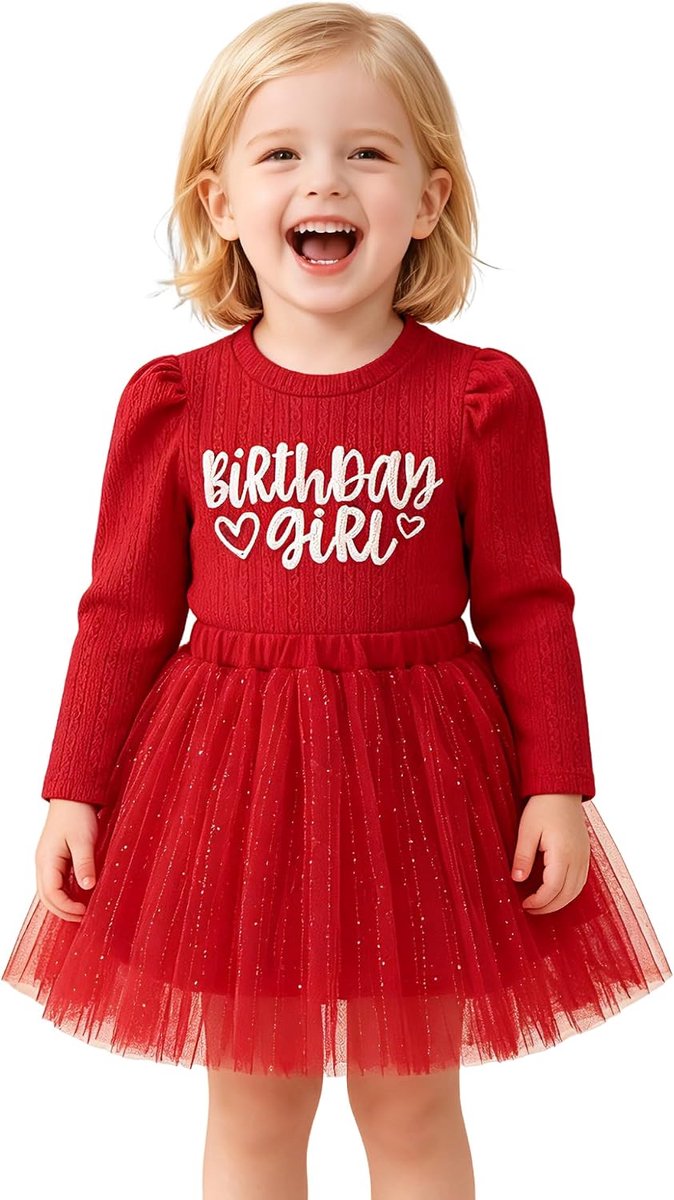 Babykleding voor meisjes, 2-delige outfit, top met lange mouwen en tutu, tule rok, set verjaardag meisje shirt met lange mouwen + netrok, 18 maanden - 7 jaar, verjaardag, kinderkleding, pasgeborenen