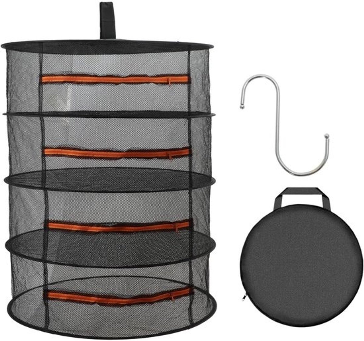 Dailygoods- Kruidenafdruiprek 4-laags - Opvouwbaar - Afdruiprek voor Planten - Duurzaam Net - Geschikt voor Kruidendrogen - Zwart/Oranje - Planten Droger