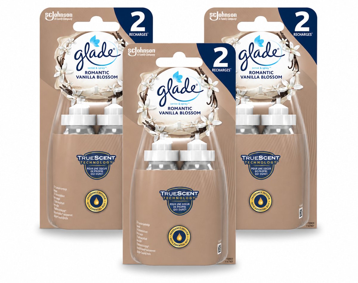 3 x Glade - Sense & Spray - Romantic Vanillebloesem - 2 × 18 ml - Bulkverpakking - 3 stuks