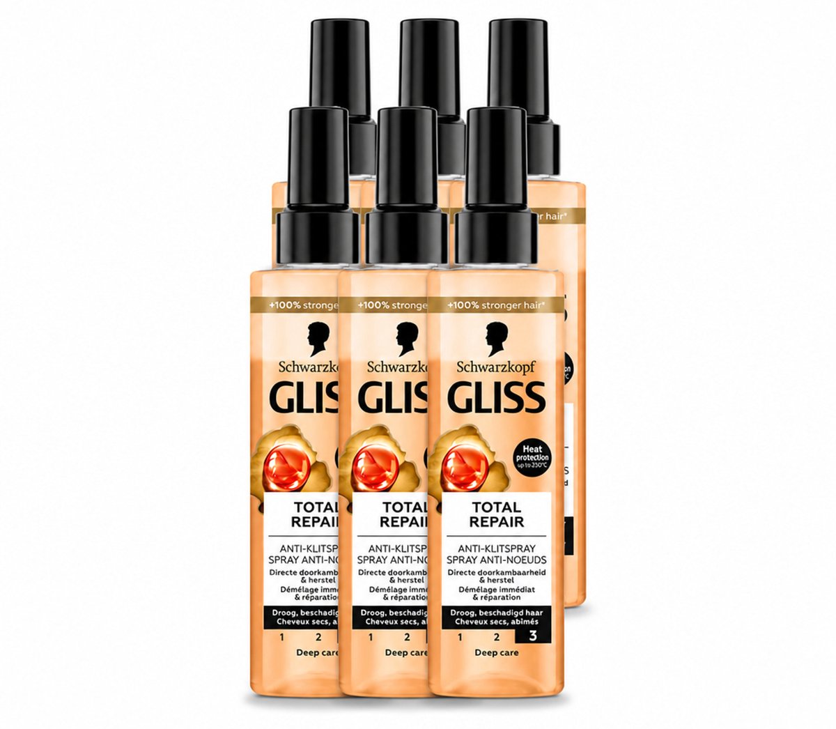 6 x Gliss - Total Repair Anti-Klit Spray - Voor Beschadigd en Droog Haar - 200 ml - Voordeelverpakking - 6 stuks