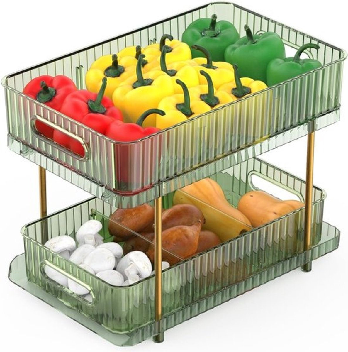 Make-up organizers cosmetica, dubbellaagse make-uptafel-organizer, onderverdeeld, make-up organizer met laden, organizer voor badkamer, keuken, wastafel (onyx groen)