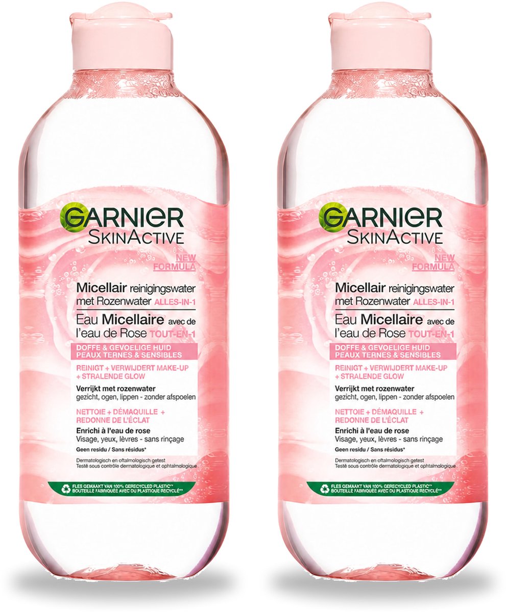 2 x Garnier - SkinActive - Micellair Reinigingswater - Rozenwater - Stralende Huid - 400 ml - Bulkverpakking - 2 stuks
