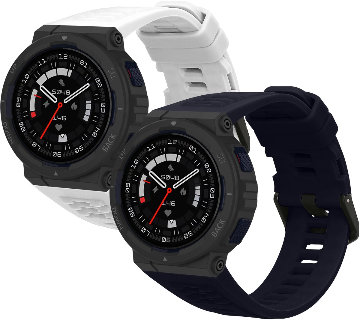 kwmobile 2x horlogebandjes geschikt voor Amazfit Active Edge (A2212) bandje - Smartwatch bandjes van TPU - Activity tracker horloge band in donkerblauw / wit