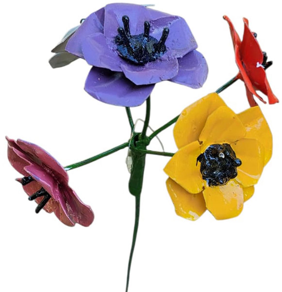 Floz Design metalen tuinsteker bloem - gekleurde bloem voor in de tuin - cadeau dat altijd goed valt - van metaal van oude auto's - fairtrade uit Zimbabwe
