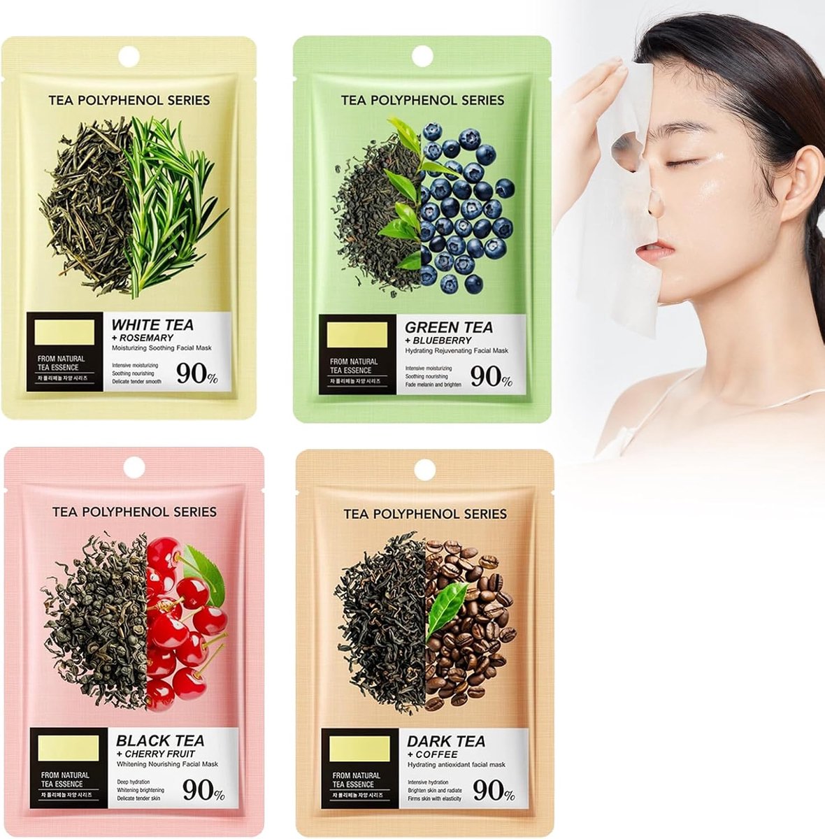 4 stuks moisturiserende doekmasker, vochtigheidsschenkende gezichtsmasker doekmasker gezicht schoonheid vrouwen vochtigheidsmasker gezichtsbehandelingen huidverzorging doekmasker maskers, gladdende hu