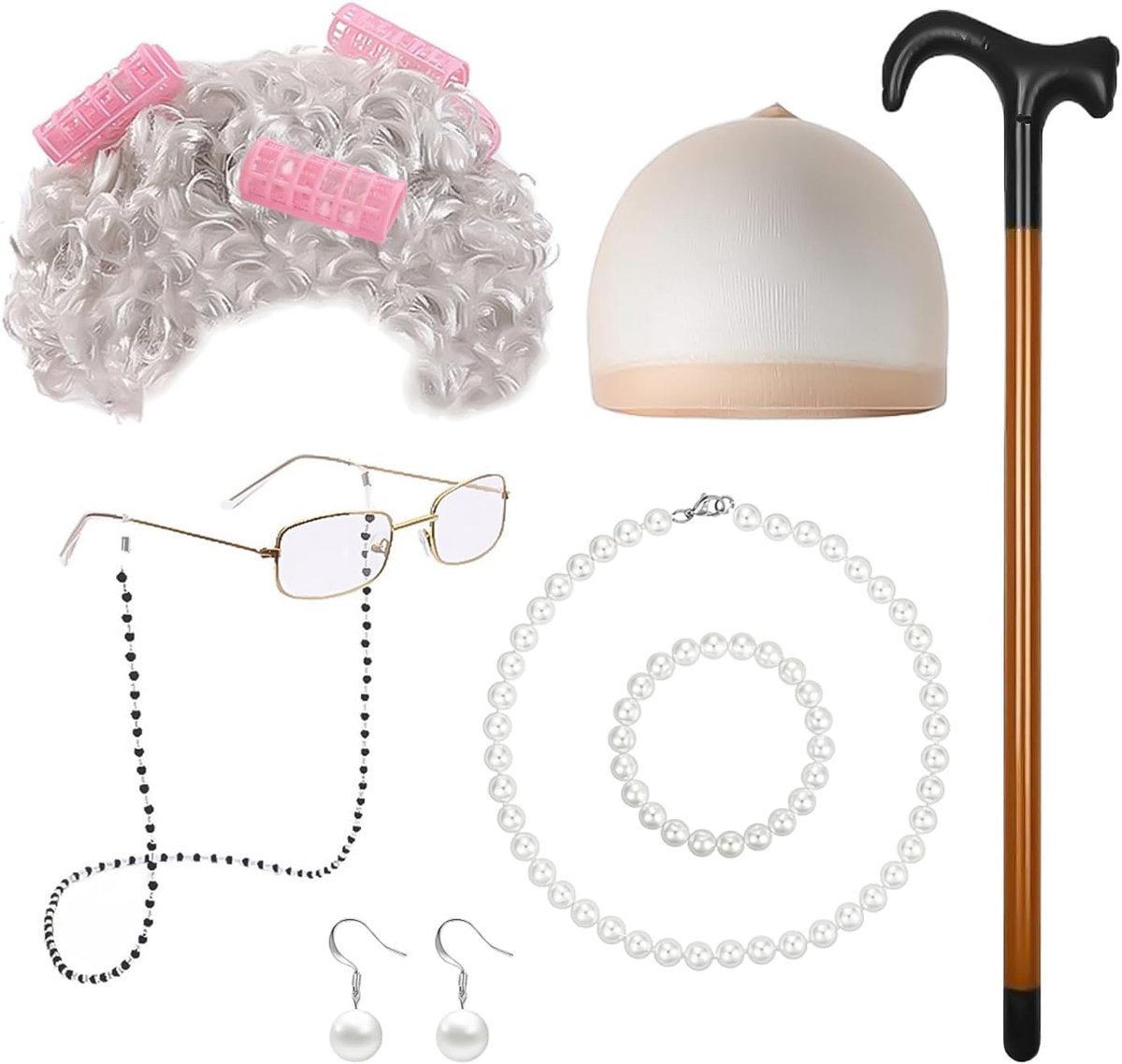 7-delige cosplay-set voor oude dames, drama-performance-kostuum, oudere performance-dressing, oma-cosplay-kostuum, perfect voor Halloween, feestjes en podiumoptredens