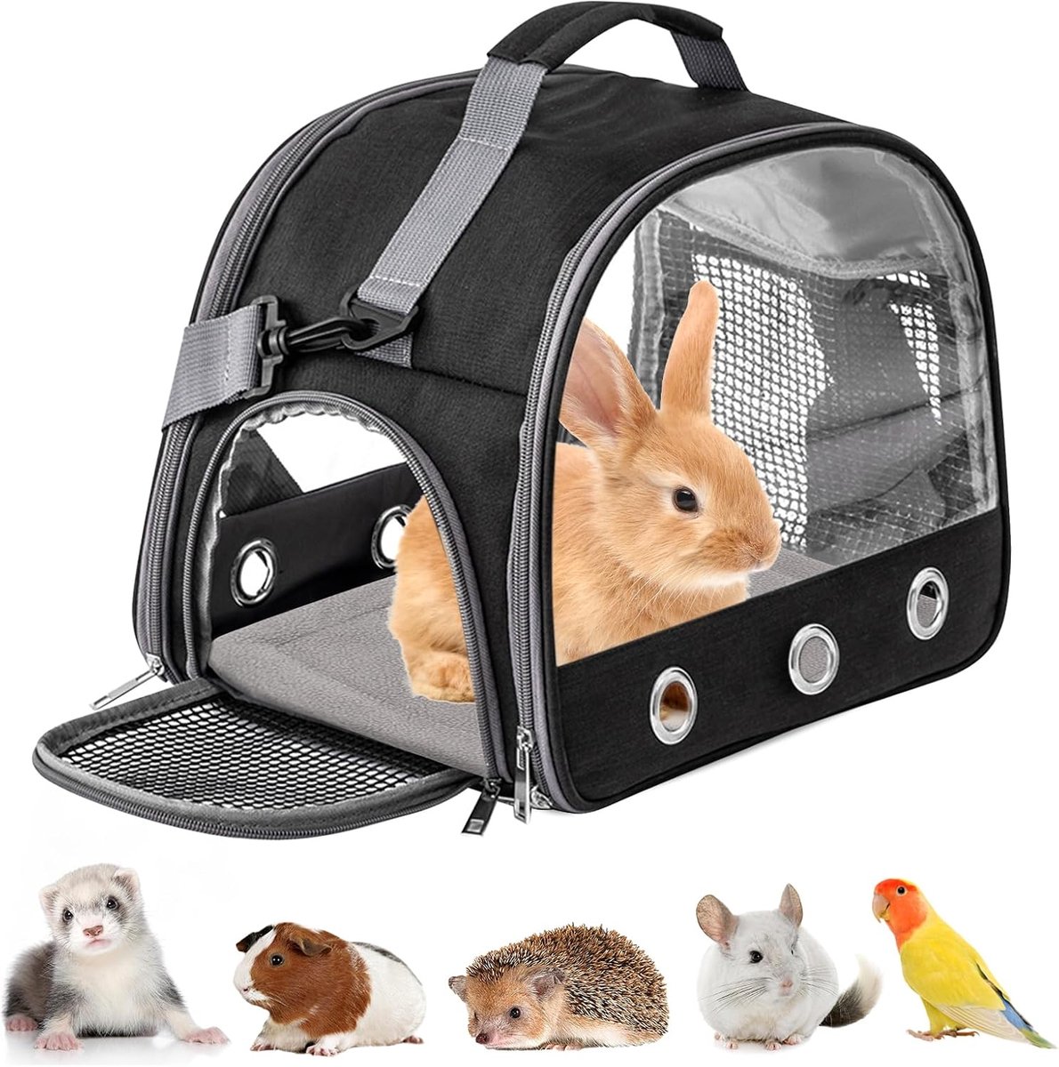 Huisdierdraagtas met kussen, draagtas voor kleine dieren, transportbox voor katten met zijdelingse opening, cavia-draagtas, opvouwbare transportbox, hondentransportbox voor vogels, kittens