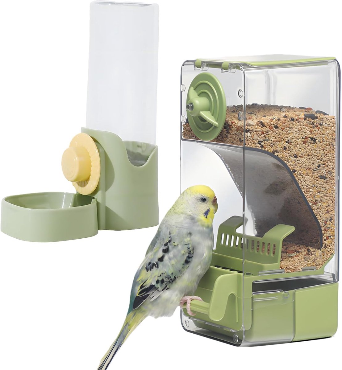 Vogelvoerbak en waterdispenser set, automatische voerbak voor vogels en waterdispenser, voerbak voor vogels, voor parkieten, kanaries, nymphensittic