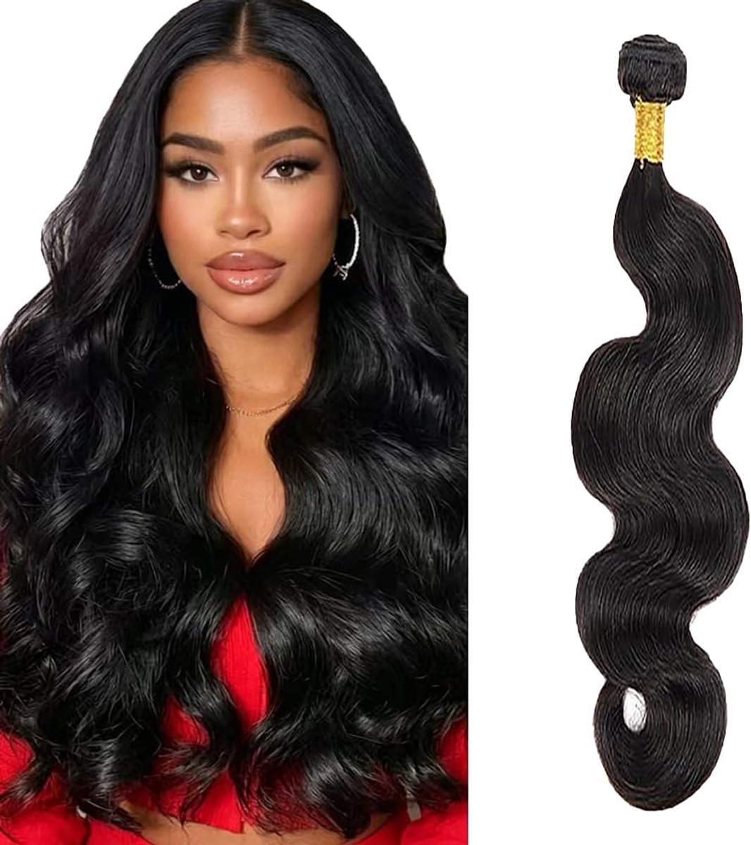 Wave Human Hair Bundles Unprocessed Human Hair Extensions Natural Black #1B Color Double Weft Weave Single Bundles 50g/Piece for Woman 12 Inch