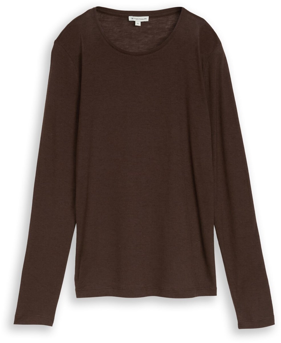 Tom Tailor - Slim fit T-shirt met lange mouwen en wol - Maat XL - java dark brown melange