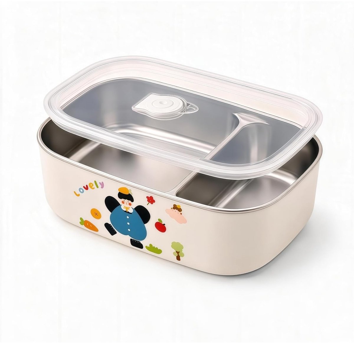 RVS Lunchbox 304 - Lunchbak met Vakken - Lekvrije Broodtrommel - Lunchbox met Siliconen Afdichting - Eenhandige Sluiting - Herbruikbare Lunchbak voor Werk, School en Onderweg - 21,7 x 14,4 x 7,3 cm