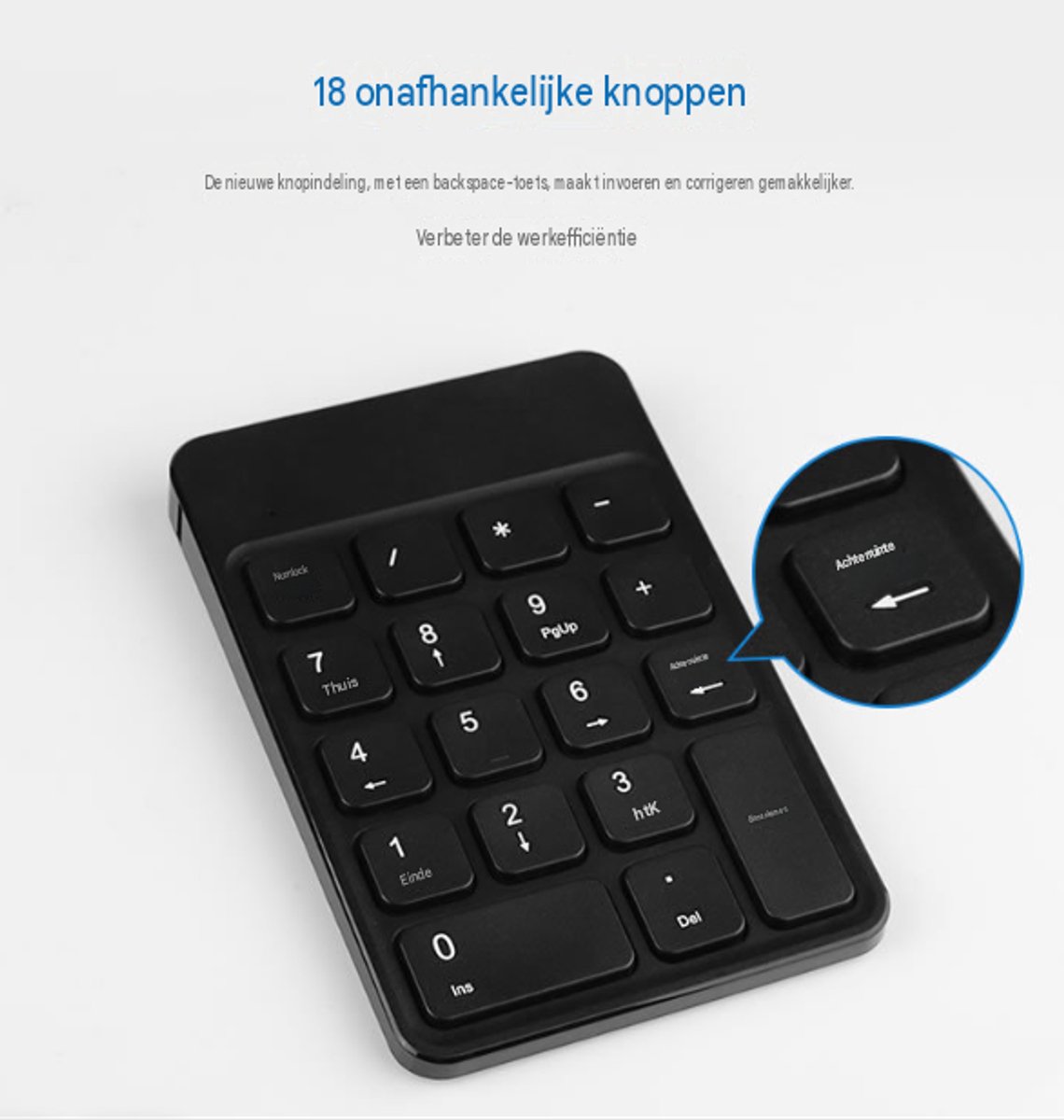 Draadloos numeriek toetsenbord, draadloos numeriek toetsenbord met 18 toetsen