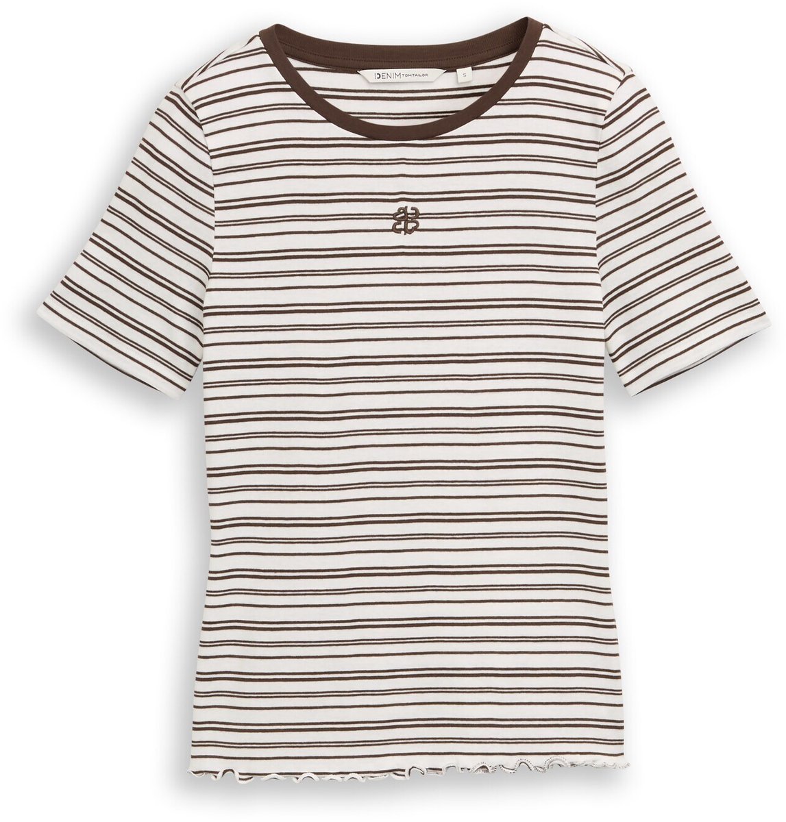 Tom Tailor Denim - Slim fit T-shirt met borduursel - Maat XL - white brown irregular stripe