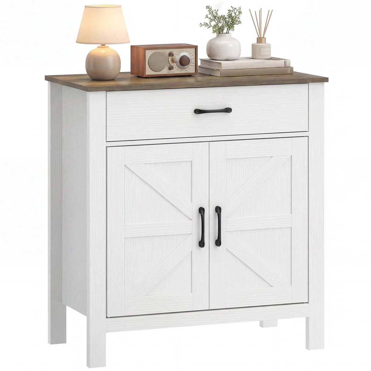 Dressoir - met 2 schuifdeuren, lades en verstelbare planken - afmetingen: 77 cm x 39,3 cm x 81,5 cm - wit