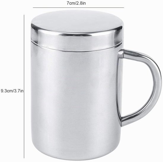roestvrijstalen mok, thermische beker van roestvrij staal 200 ml, roestvrijstalen koffiebekers van 200 ml, kleine reismok met dubbelwandige beker met deksel en handvat, geïsoleerde bekers — afbeelding 5