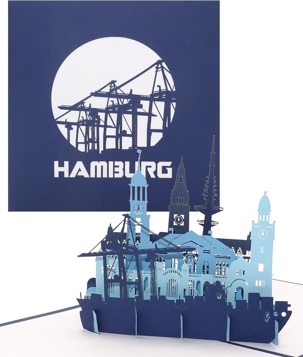 Kaart "Hamburg - Hamburger Haven Panorama" - 3D-wenskaart als souvenir, verjaardagskaart en uitnodiging voor de stedentrip