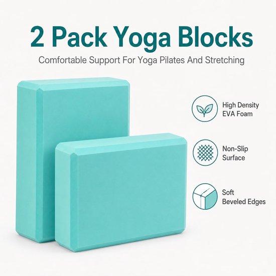 2 stuks - yogablok - yoga blok - schuimblok - Fitnessblokken - dichtheid eva - 23*15*7,5cm - 120g - yoga, pilates, dans, fitness, beginners - turquoise — afbeelding 4