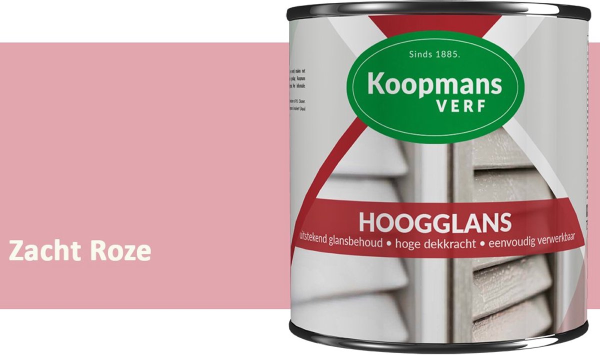 Koopmans Hoogglans Lakverf Binnen & Buiten – Voor Hout en Metaal – Krasvast – Hoge Dekkracht – Kozijnen, Deuren & Meubels – Zacht Roze – 750 ml