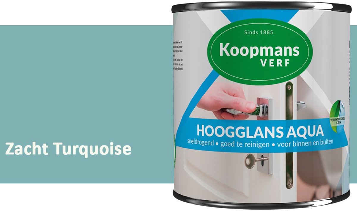Koopmans Hoogglans Aqua Lak – 750 ml – Zacht Turquoise – Hoogglans Verf – Sneldrogend & Biobased – Voor Binnen en Buiten – Hout & Metaal