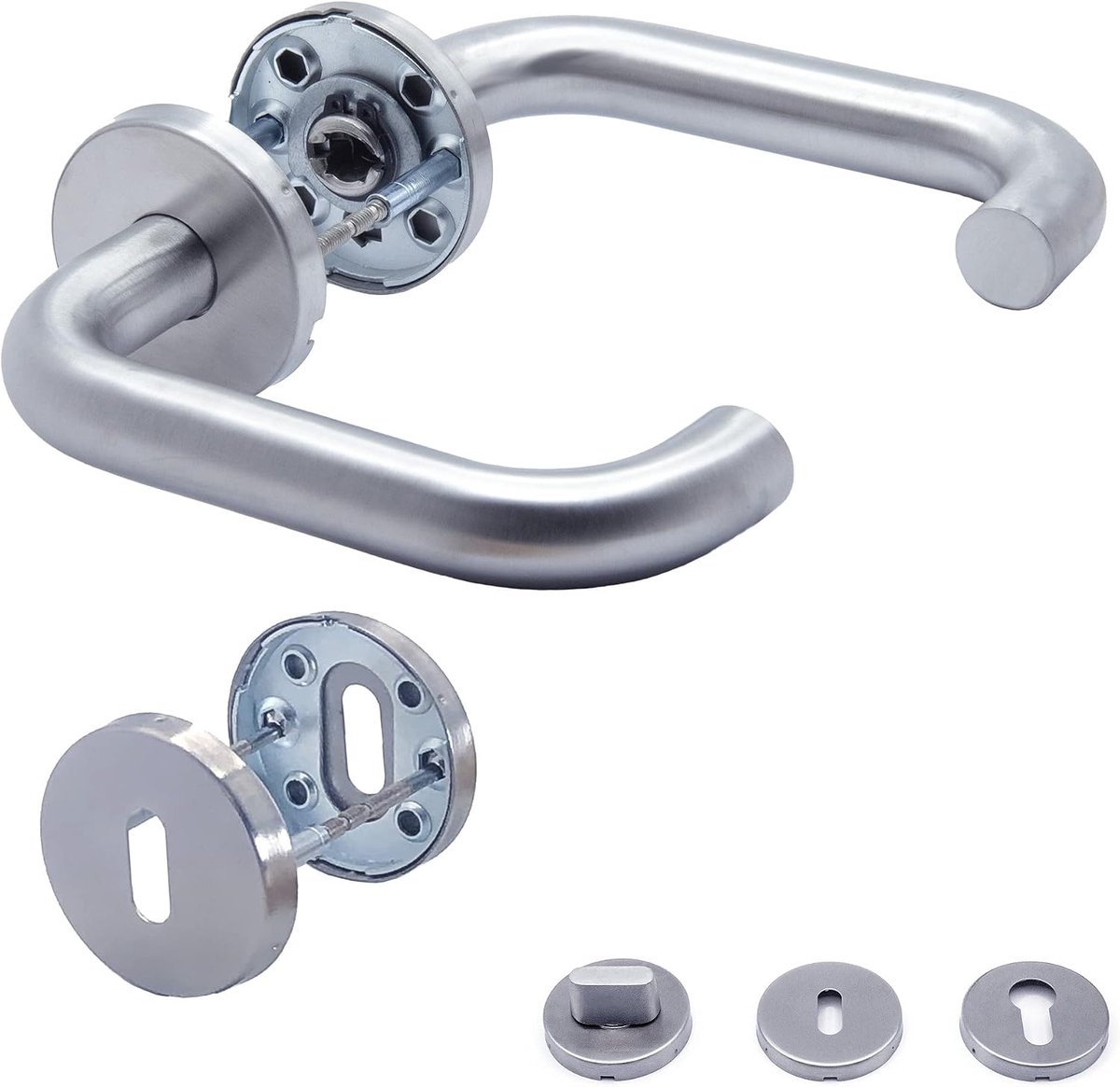 Deurkrukgarnituur kamerdeuren INOX deurklink voor voordeur en binnendeuren deurbeslag rond rozetgarnituur roestvrij staal mat deurgarnituur U-model H-0203 + BB