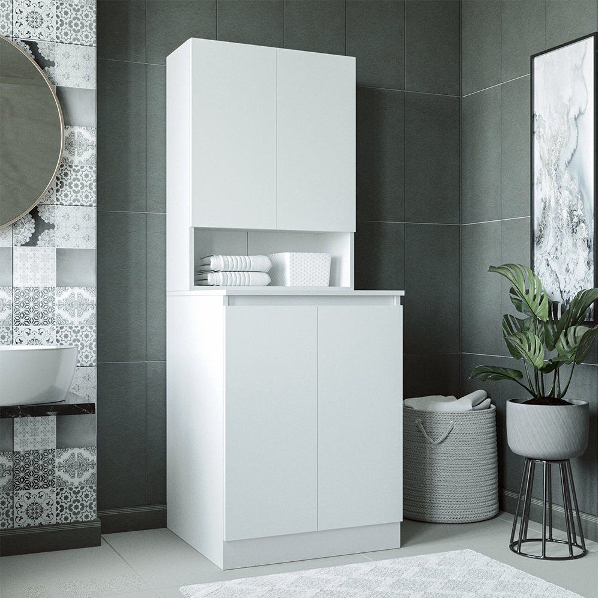 Roomart ATLANTIC-V Wasmachine Ombouwkast 70x191 cm met Bovenkast - Wit