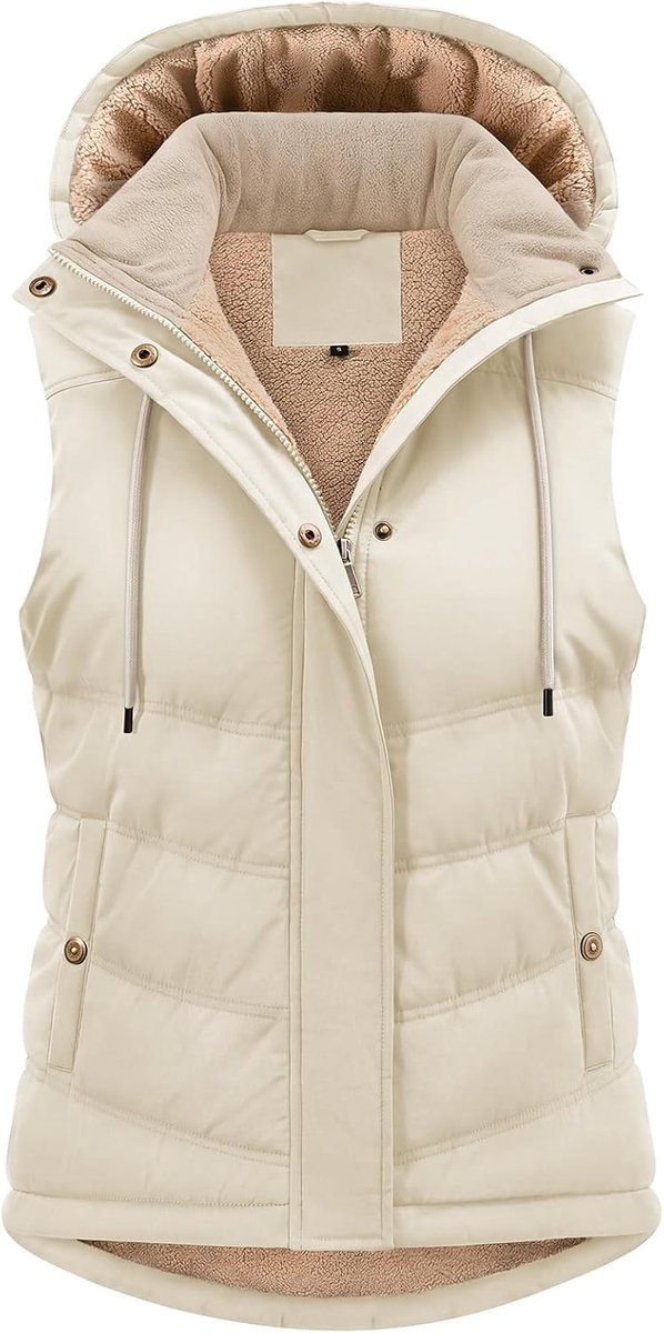 Damesjas, mouwloos, fleece, warm, herfst, winter, vest, mouwloos, afneembare capuchon, jas, ritssluiting, vest met zakken
