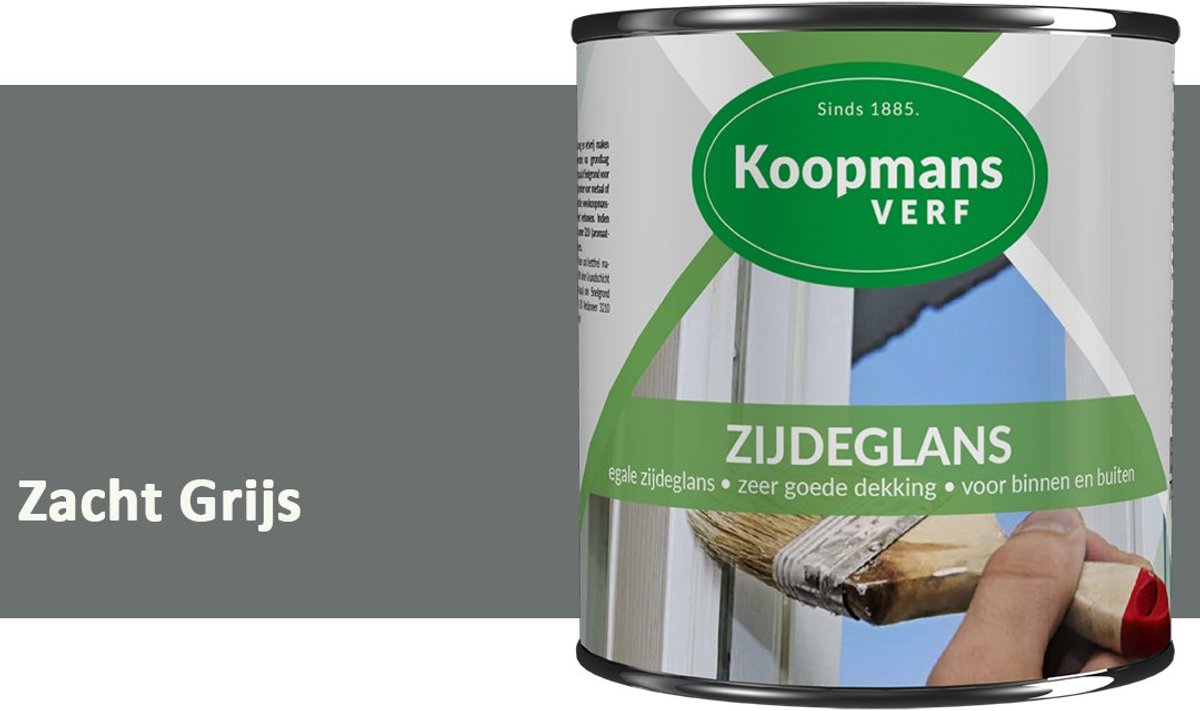 Koopmans Zijdeglans Lakverf – Binnen & Buiten – Kras- en Stootvast – Hoge Dekkracht – Voor Hout, Deuren en Kozijnen – Zacht Grijs – 375 ml