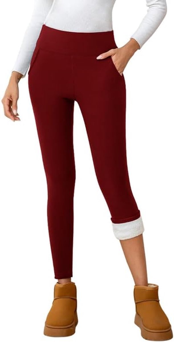Winterlegging voor dames, thermische broek, fleece, warme leggings, hoge taille, met zakken, casual panty voor sport in de open lucht thuis