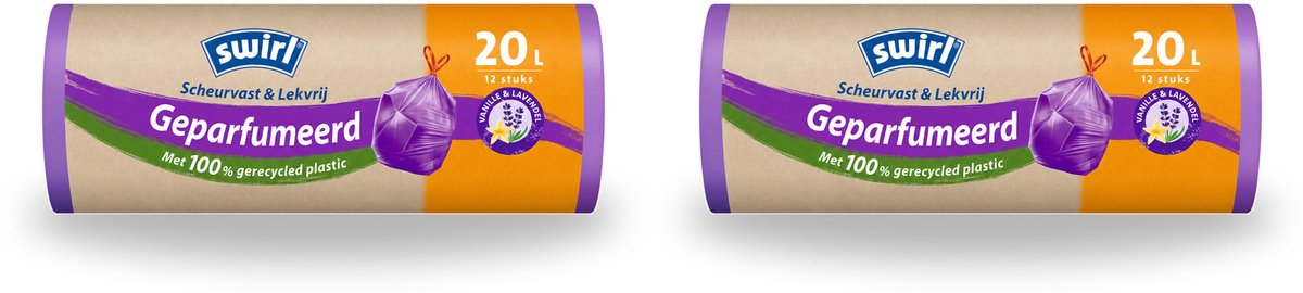 2 x Swirl – Pedaalemmerzakken – Trekband Geparfumeerd – 20 L – 12 zakken - Bulkverpakking - 2 stuks