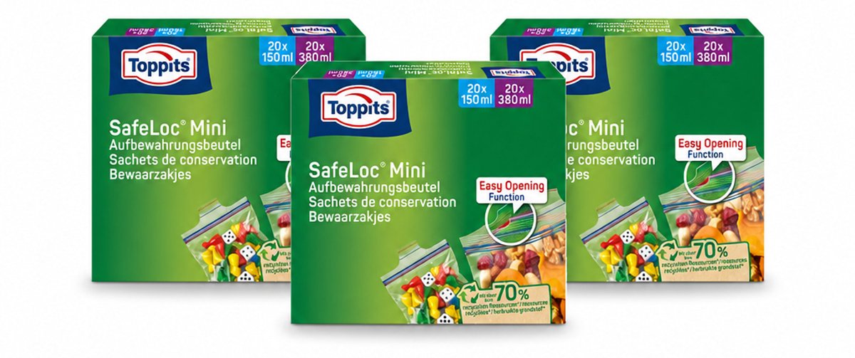 3 x Toppits – Safeloc Mini Zip-Zakjes – 40 Zakjes - Voordeelverpakking - 3 stuks