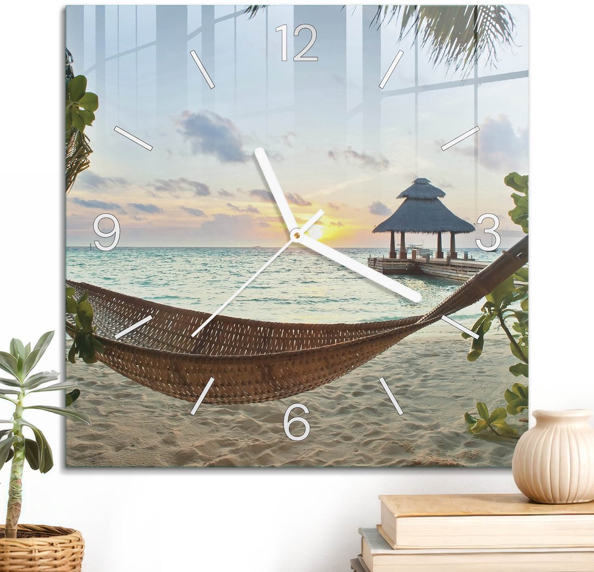 ArtPrintCave Groene Glazen Klok - 30x30 cm - Wandklok Vierkant - Exotische Ontspanning Unieke Klok - Natuur Stille Wandklok - Witte Klokwijzers