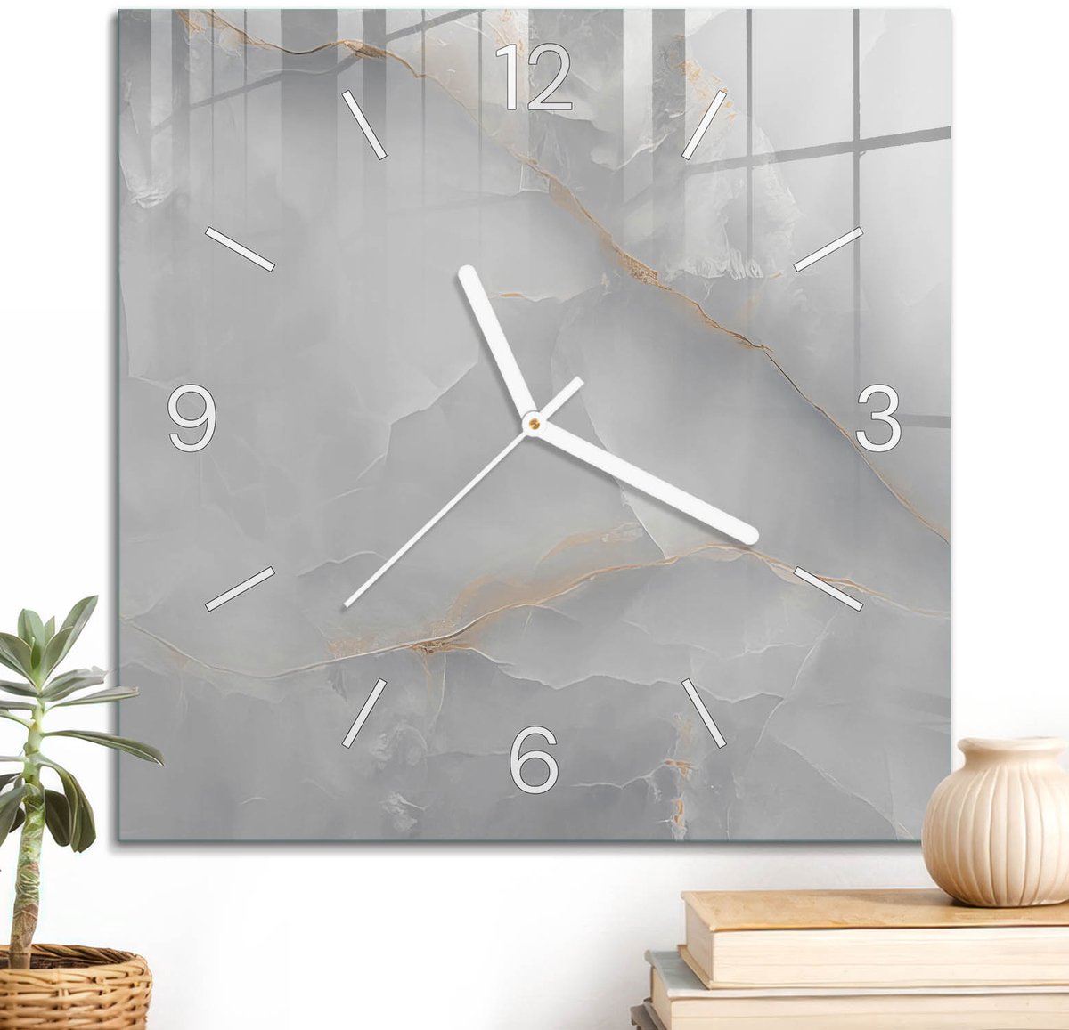 ArtPrintCave Grijs Glazen Klok - 30x30 cm - Wandklok Vierkant - Elegant Oppervlak Stille Wandklok - Achtergronden En Patronen Wandklok Keuken - Witte Klokwijzers