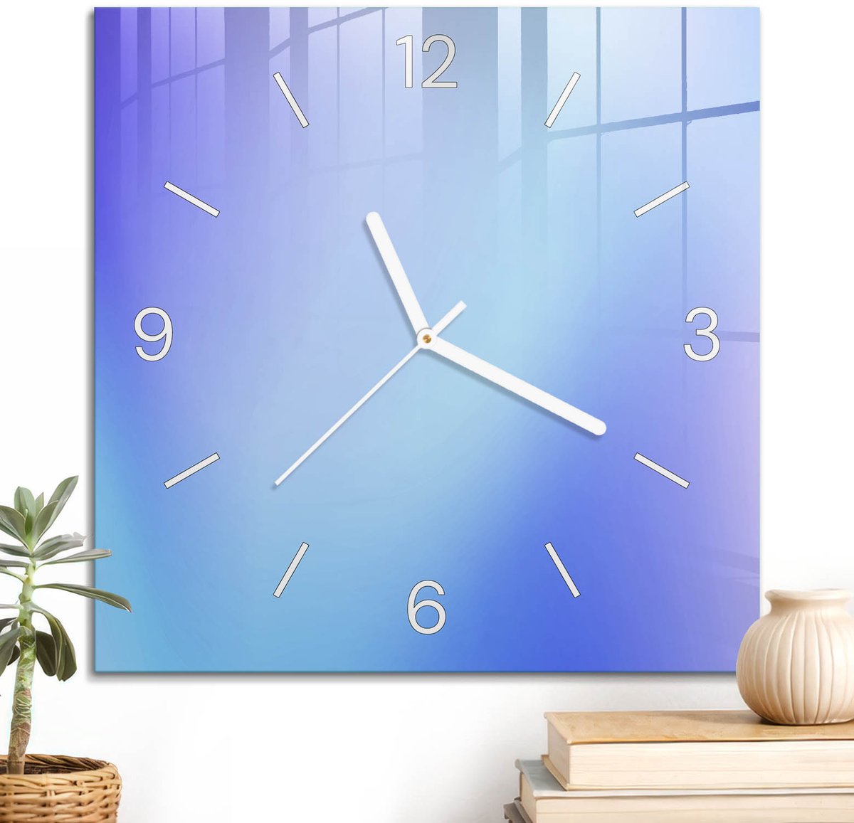 ArtPrintCave Blauw Glazen Klok - 30x30 cm - Wandklok Vierkant - Kleurrijke Vrede Wandklok Keuken - Achtergronden En Patronen Unieke Klok - Witte Klokwijzers