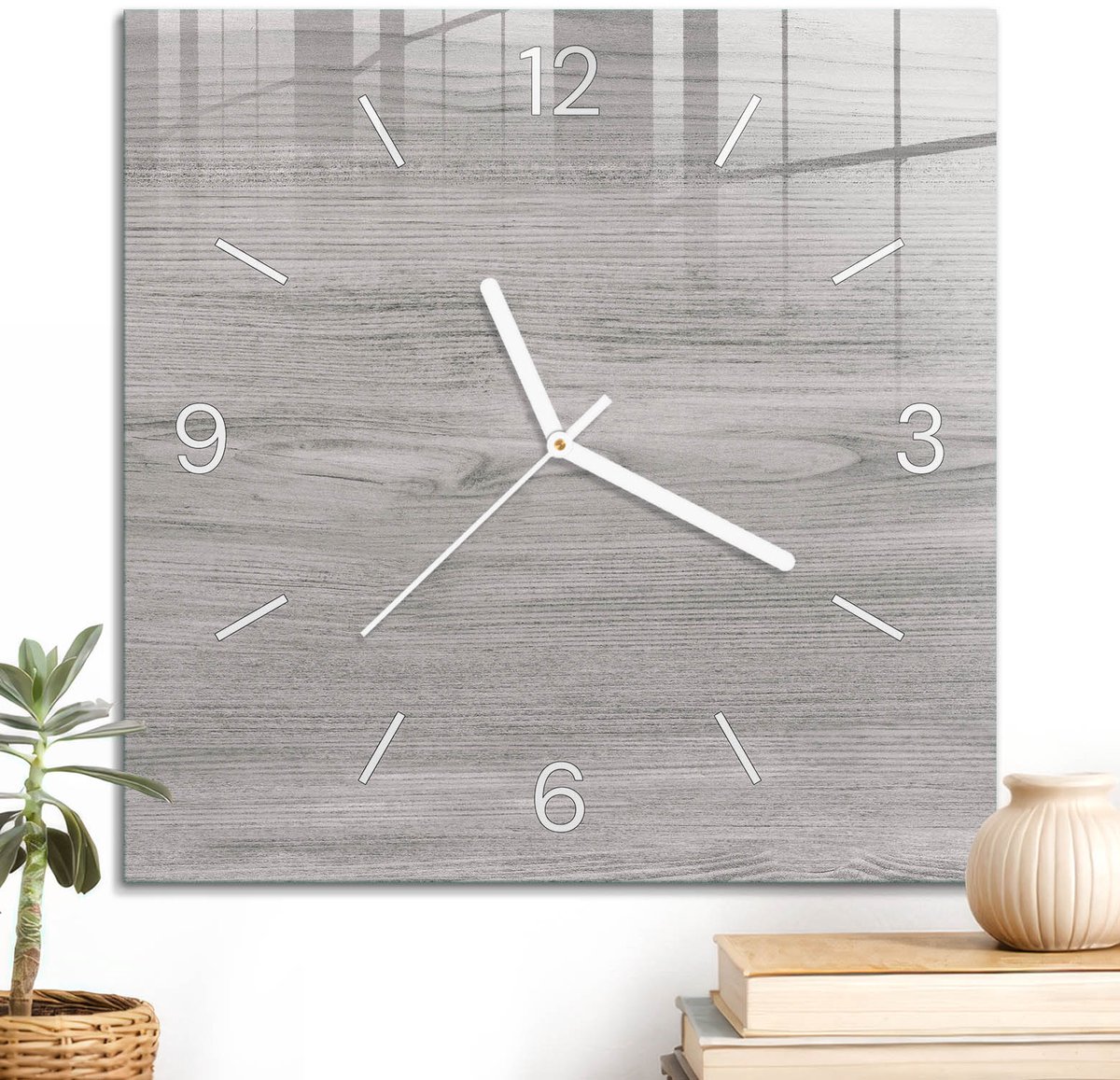 ArtPrintCave Grijs Glazen Klok - 30x30 cm - Wandklok Vierkant - Houten Constructie Unieke Klok - Achtergronden En Patronen Stille Wandklok - Witte Klokwijzers