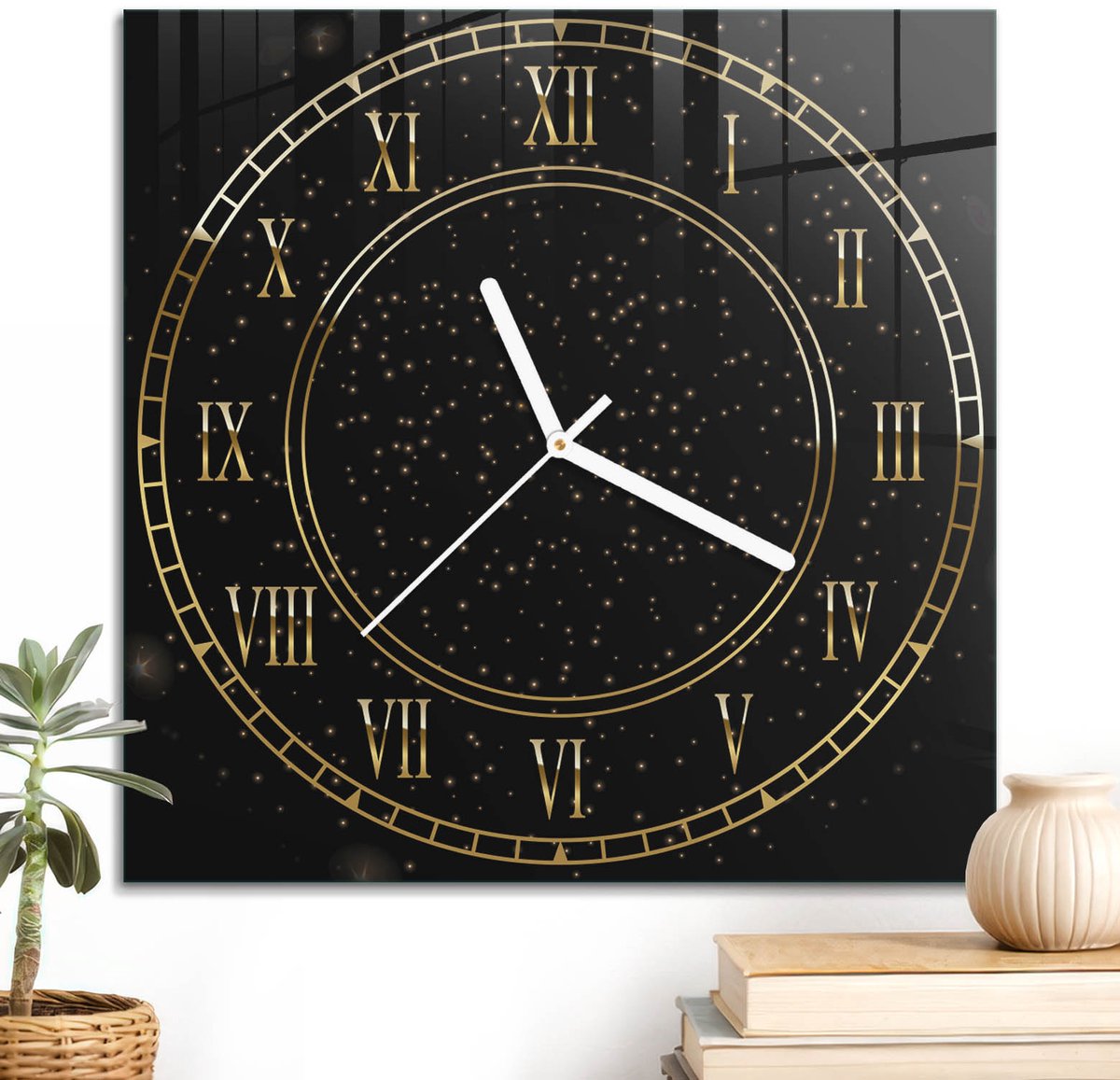 ArtPrintCave Zwart Glazen Klok - 30x30 cm - Wandklok Vierkant - Retro Klok Unieke Klok - Abstractie Stille Wandklok - Witte Klokwijzers