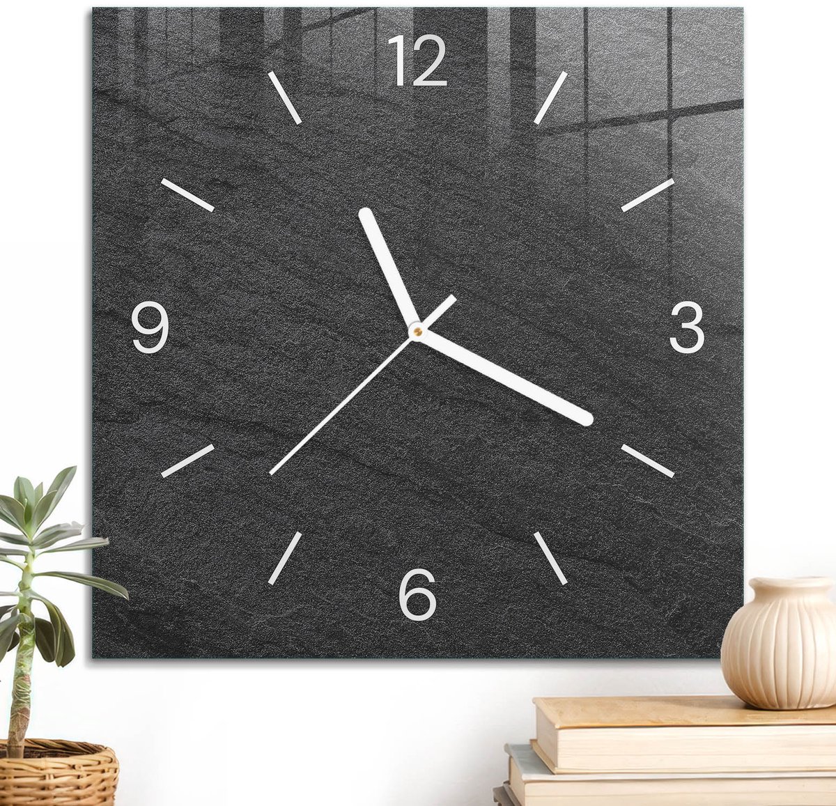 ArtPrintCave Zwart Glazen Klok - 30x30 cm - Wandklok Vierkant - Elegante Textuur Stille Wandklok - Achtergronden En Patronen Wandklok Keuken - Witte Klokwijzers