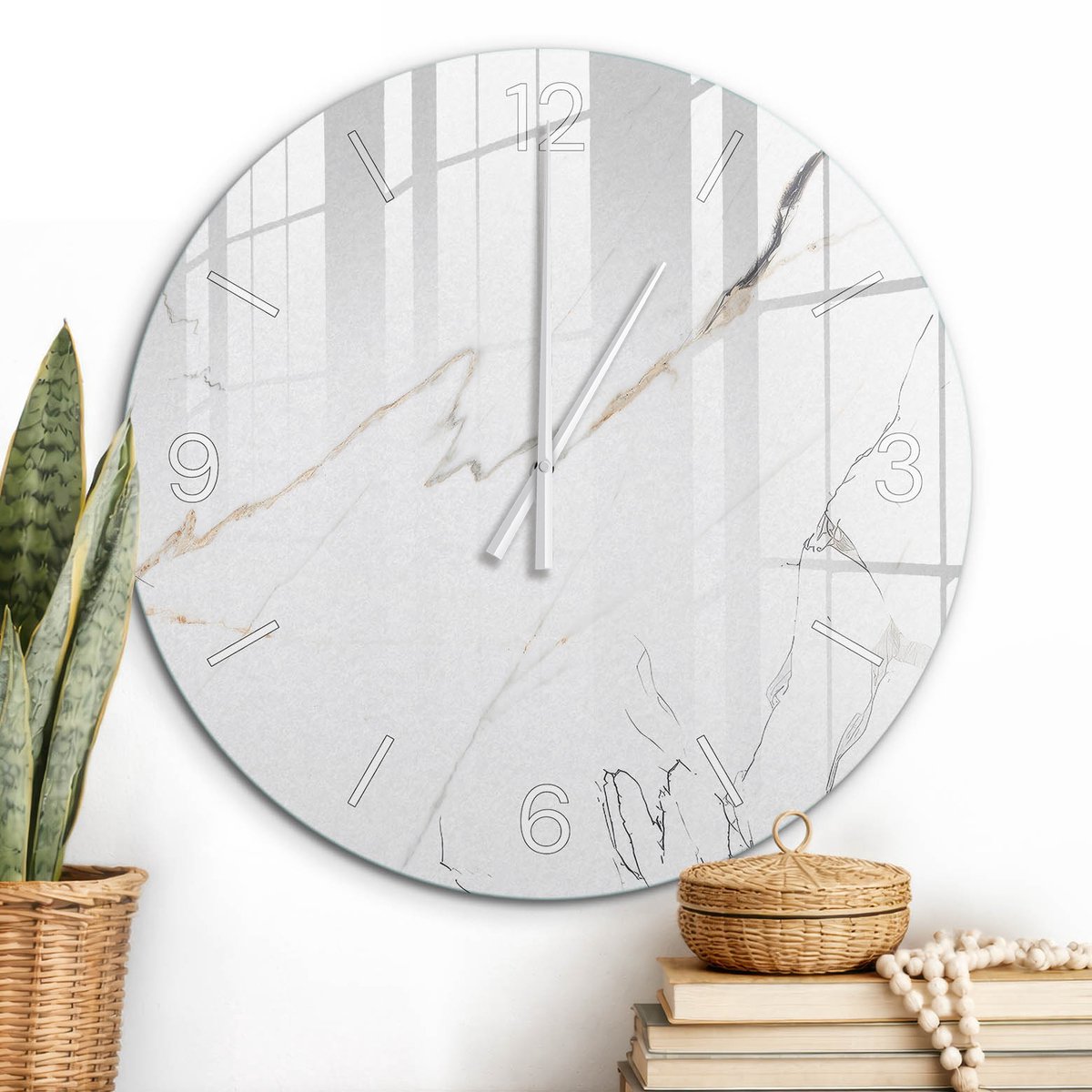 ArtPrintCave Grijs Glazen Klok - Wandklok 60 cm - Muurklok Rond - Elegante Abstractie Stille Wandklok - Achtergronden En Patronen Wandklok Keuken - Witte Klokwijzers