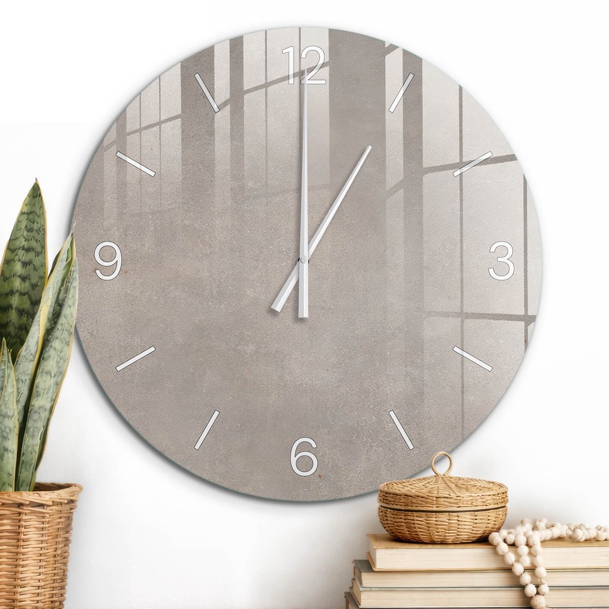 ArtPrintCave Beige Glazen Klok - Wandklok 60 cm - Muurklok Rond - Natuurlijke Textuur Stille Wandklok - Achtergronden En Patronen Wandklok Keuken - Witte Klokwijzers