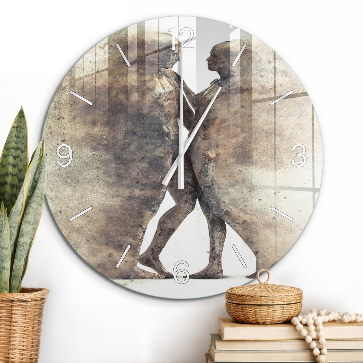 ArtPrintCave Bruin Glazen Klok - Wandklok 60 cm - Muurklok Rond - Etherische Eenheid Wandklok Keuken - Kunst Unieke Klok - Witte Klokwijzers