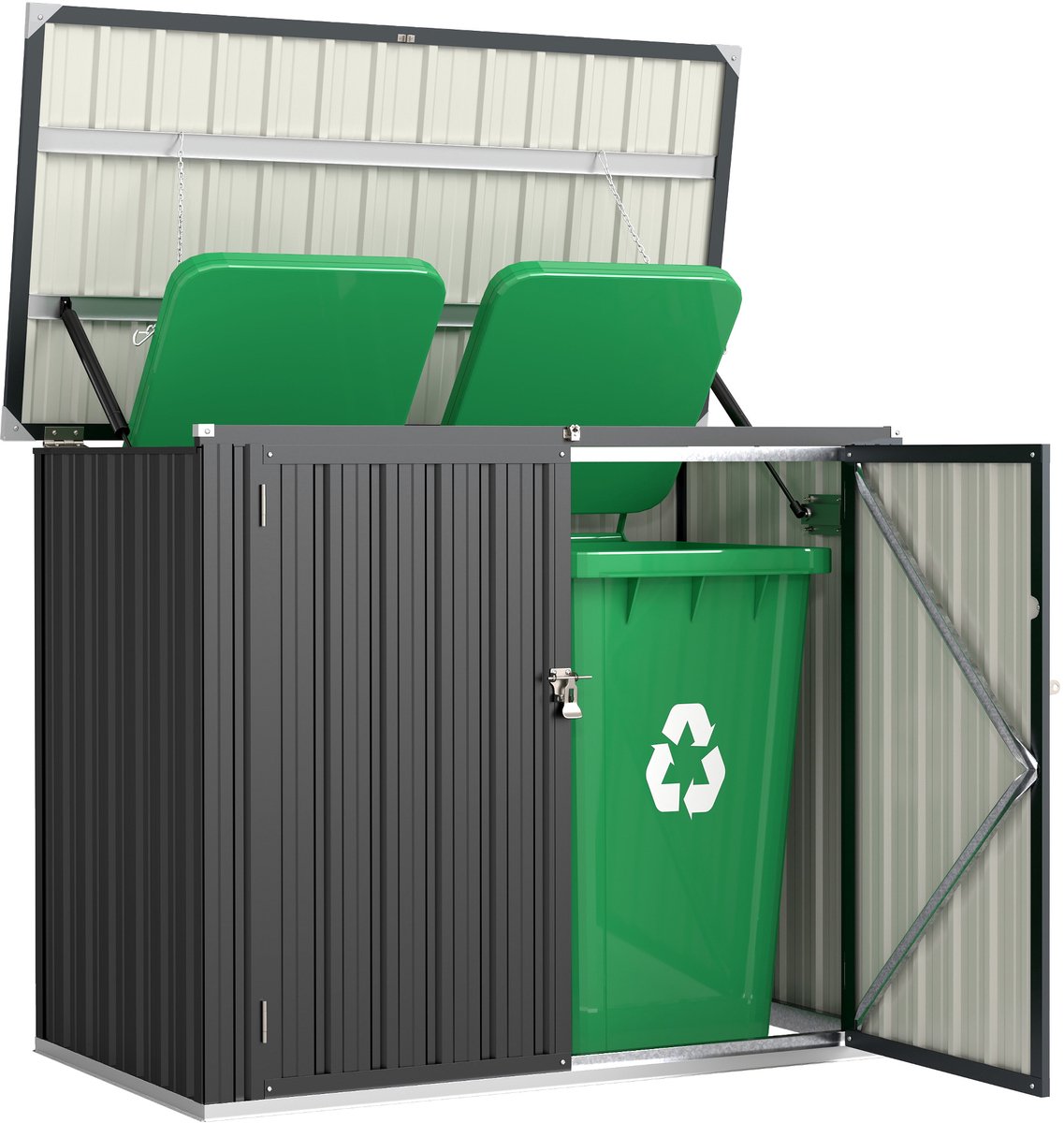 Dubbele kliko ombouw donkergrijs - Afsluitbare container ombouw - Vuilnisbakken berging - Tuin opslagkast - 150x80x117 cm - Met gasveer - Buiten