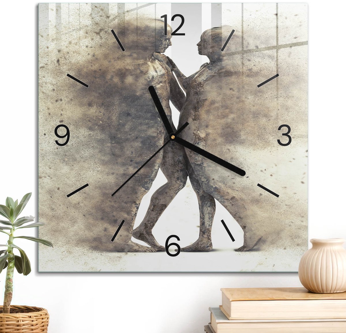 ArtPrintCave Bruin Glazen Klok - 30x30 cm - Wandklok Vierkant - Etherische Eenheid Unieke Klok - Kunst Stille Wandklok - Zwarte Klokwijzers