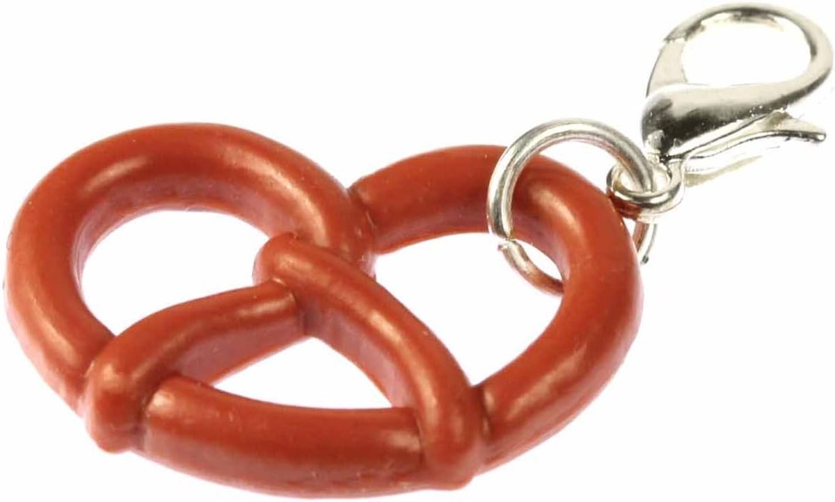 Brezel Charm Wiesn Oktoberfest bruin Brezn - handgemaakte modesieraden I kettinghanger verzilverd - bedelhanger - hanger voor armband, 19 mm, Kunststof, Geen edelsteen