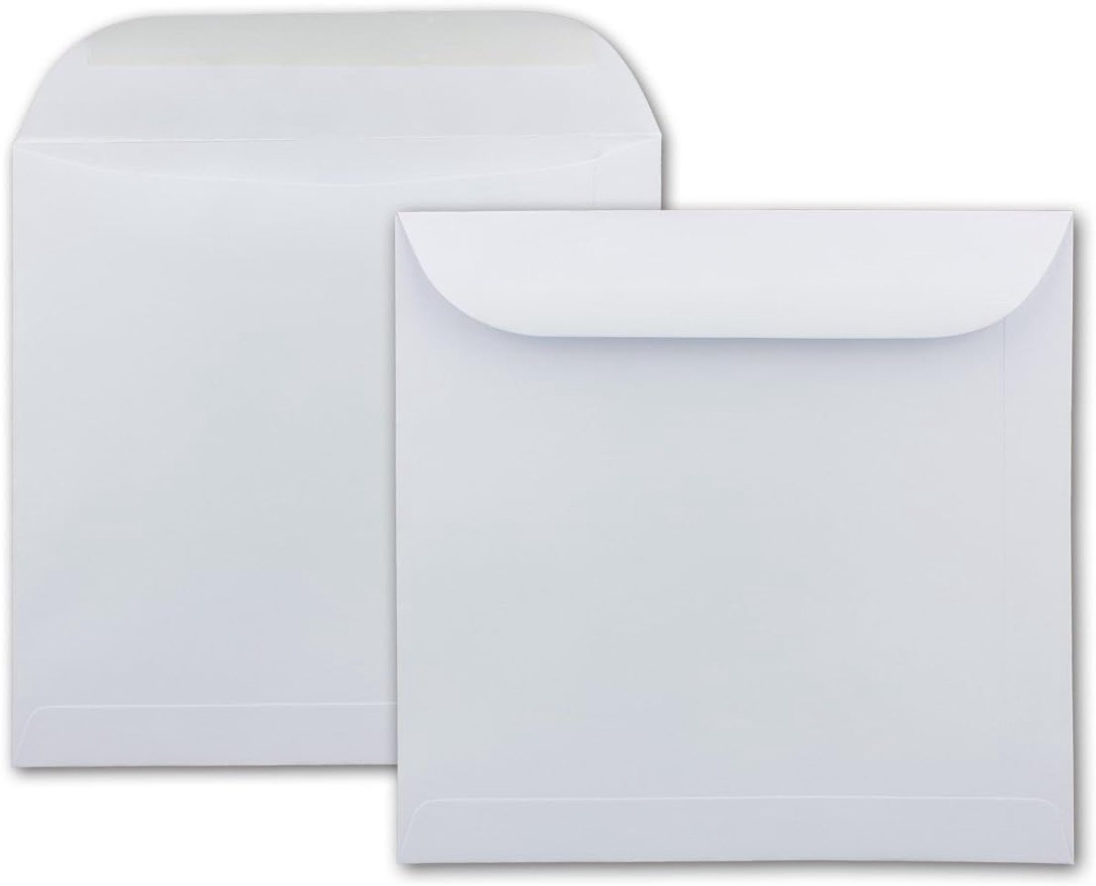 75 stuks grote vierkante enveloppen, 22 x 22 cm, glanzend wit, 100 g/m², voor zeer speciale gelegenheden, natte plakrand