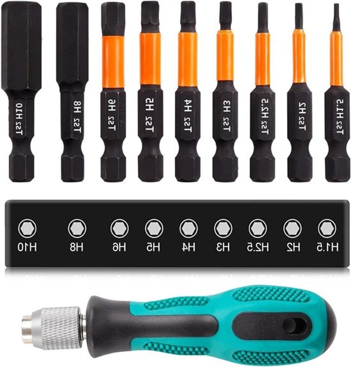 Ronte - Set van 10 Hex Zeskantige Schroevendraaiers met Handvat en Magnetische Binnenzeskant - Ideaal voor Doe-het-zelf Klussen