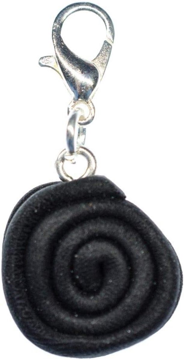 Zoethoutslak Charm drop snoep zwart - handgemaakte modesieraden I kettinghanger verzilverd - bedelhanger bedelarmband - hanger voor armband, ca. 20mm, Metaal Katoen
