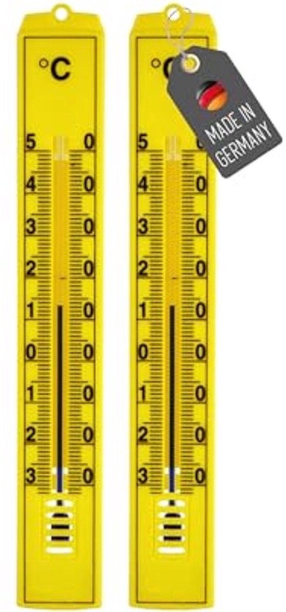 Weerbestendige Buitenthermometerset - Analoge Temperatuurweergave -30 tot 50 °C - Voor Binnen en Buiten - 2 Stuks - Geel