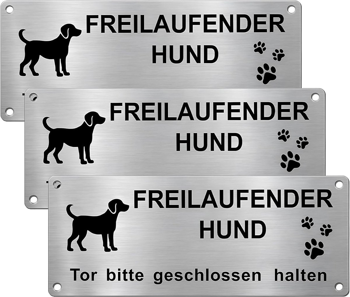 3 stuks "Vorsicht Achtung", aluminium waarschuwingsbord voor binnen en buiten, zelfklevend en met voorgeboorde gaten, weerbestendig, uv-bestendig, 25 x 9 cm, veiligheid voor tuin en huis